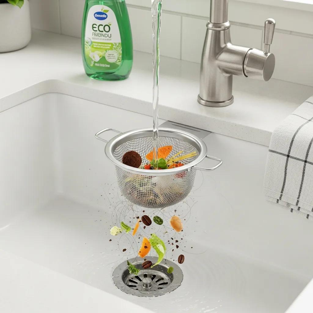 Kitchen sink with a strainer preventing clogs in relined pipes