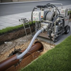 Trenchless pipe repair process using CIPP technology with resin-saturated liner