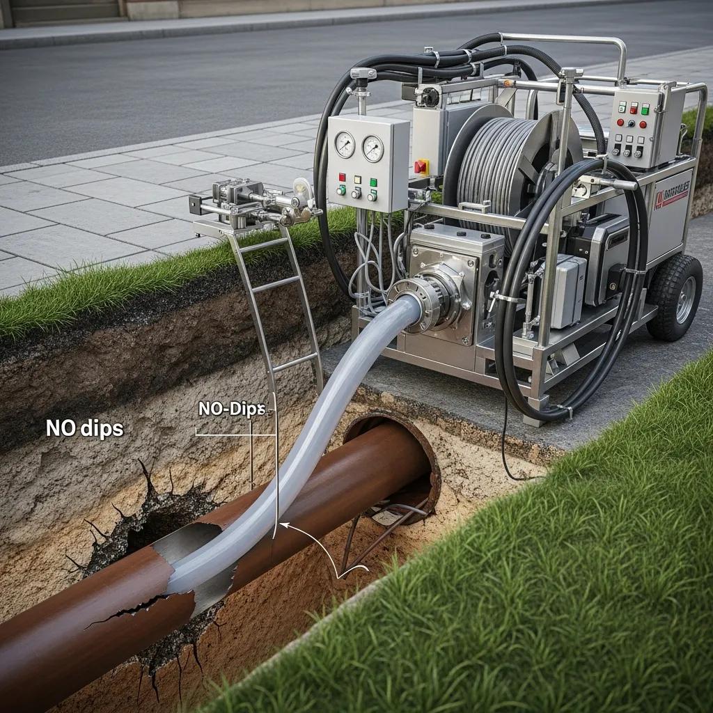 Trenchless pipe repair process using CIPP technology with resin-saturated liner
