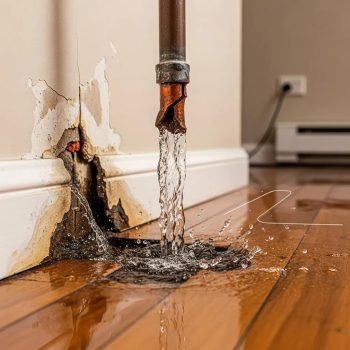Close-up of a burst pipe causing water damage in a Melbourne home